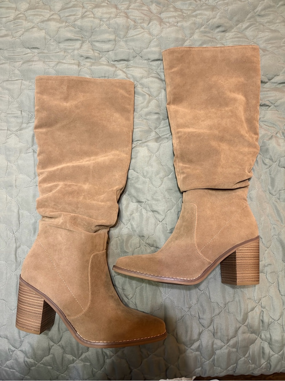 Target Women's Tan Suede Mid-Calf Block Heel Boots